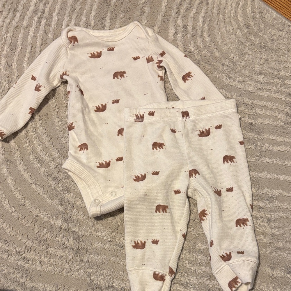 Carters - Ribbed Cream Bear Print Baby One-Piece Set